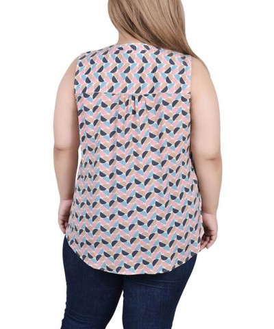 Plus Size Sleeveless Pintucked Blouse Pink Black Blue Half Moon $14.35 Tops