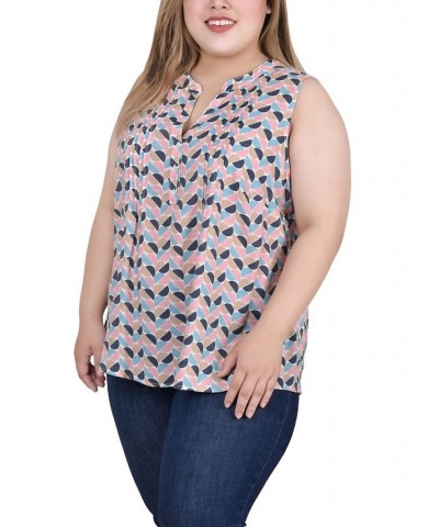 Plus Size Sleeveless Pintucked Blouse Pink Black Blue Half Moon $14.35 Tops