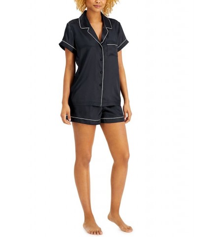Satin Notch-Collar Shorts Pajamas Set Deep Black $13.20 Sleepwear