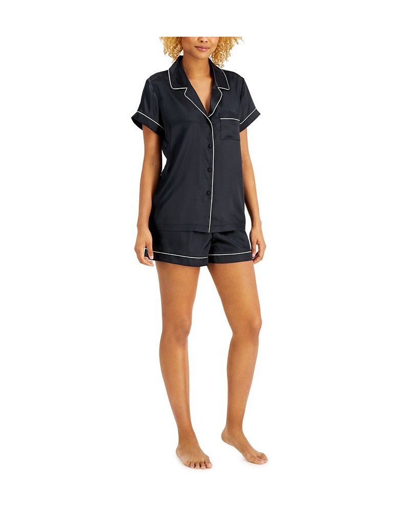 Satin Notch-Collar Shorts Pajamas Set Deep Black $13.20 Sleepwear