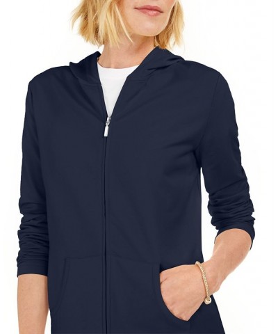 Petite French Terry Zip-Front Hoodie Intrepid Blue $16.51 Sweatshirts