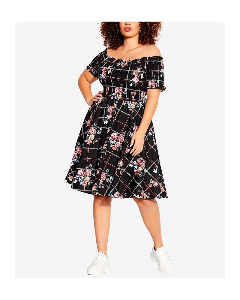 Trendy Plus Size Floral-Print Shirred Dress Picnic Bouquet $45.78 Dresses