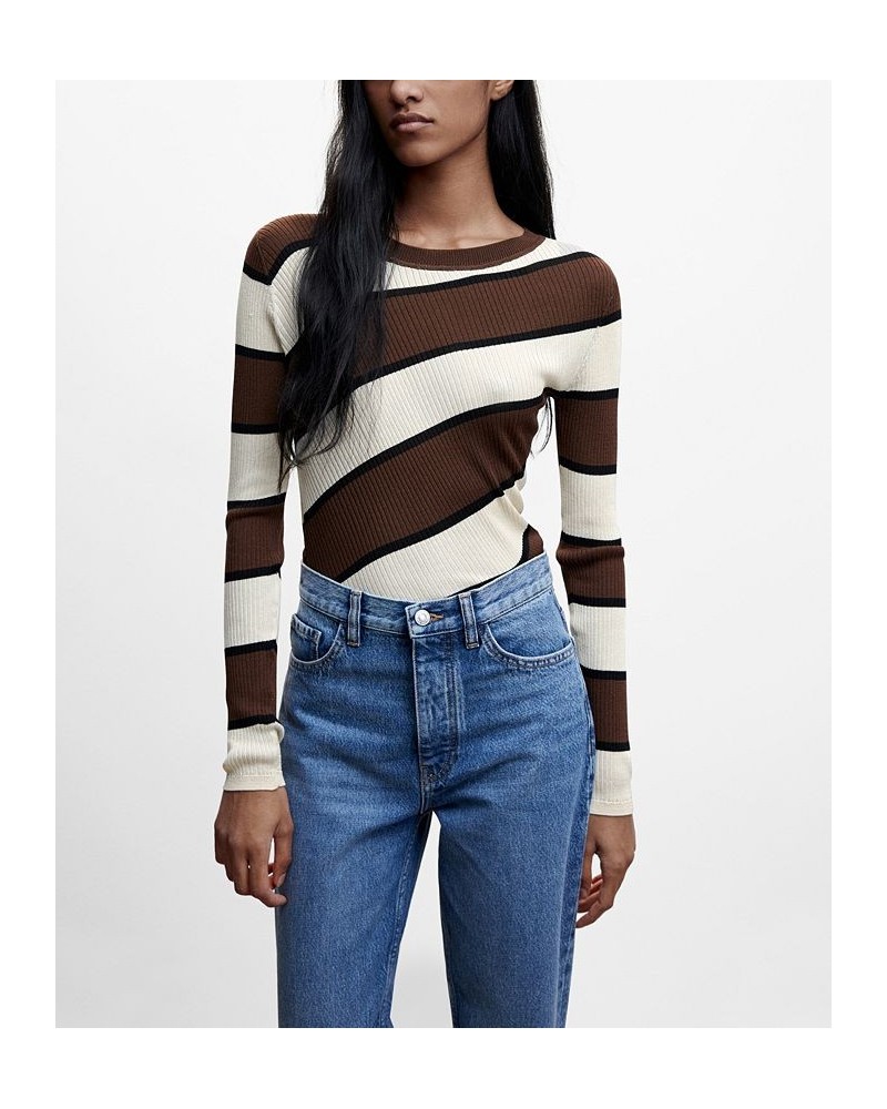 Women's Striped Rib Sweater Brown $32.90 Sweaters