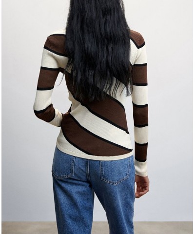 Women's Striped Rib Sweater Brown $32.90 Sweaters