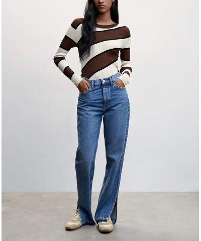 Women's Striped Rib Sweater Brown $32.90 Sweaters