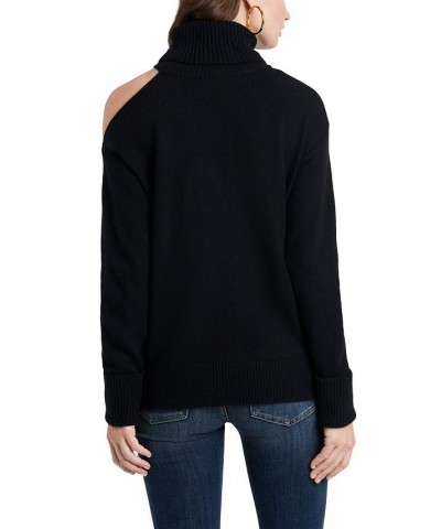 Cold-Shoulder Cuffed Turtleneck Sweater Black $26.40 Sweaters