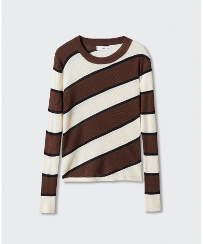 Women's Striped Rib Sweater Brown $32.90 Sweaters