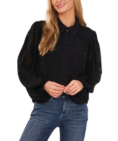 Women's Floral Button-Down Blouse Black $34.70 Tops