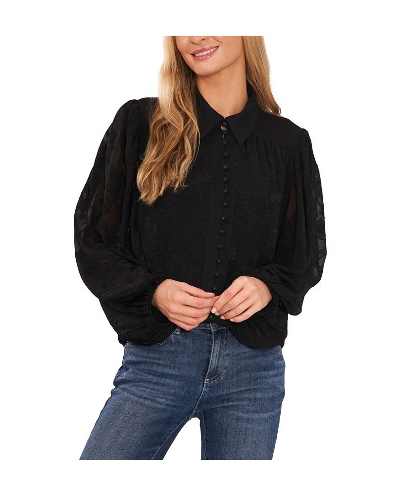 Women's Floral Button-Down Blouse Black $34.70 Tops