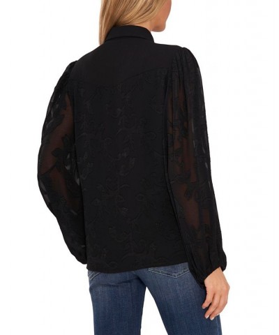 Women's Floral Button-Down Blouse Black $34.70 Tops