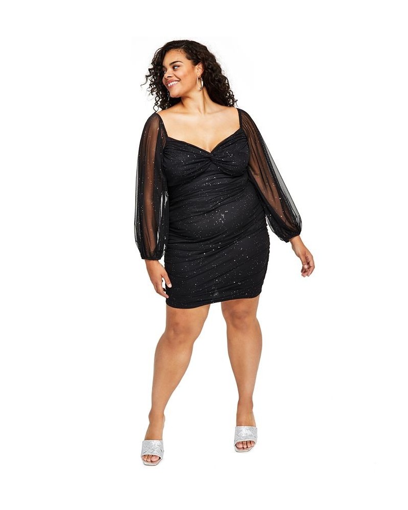 Trendy Plus Size Ruched Bodycon Dress Black/Silver $32.39 Dresses