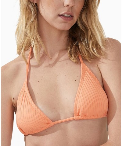Women's Ribbed Triangle Bikini Top & Matching Bottoms Orange $15.40 Swimsuits