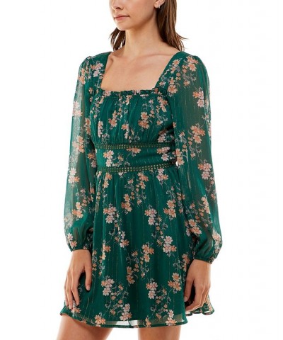 Juniors' Emma Square-Neck Crochet-Trimmed Dress Hunter Floral $30.68 Dresses
