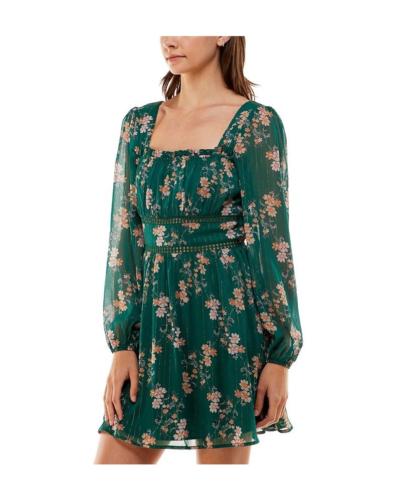 Juniors' Emma Square-Neck Crochet-Trimmed Dress Hunter Floral $30.68 Dresses