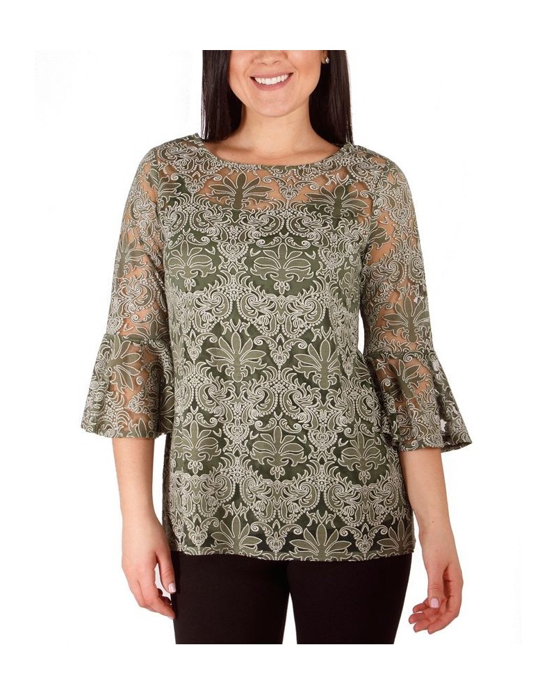 Women's Bell Sleeve Blouse and Solid Camisole Black Scrolleaf $19.80 Tops