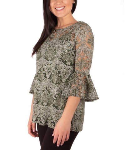 Women's Bell Sleeve Blouse and Solid Camisole Black Scrolleaf $19.80 Tops