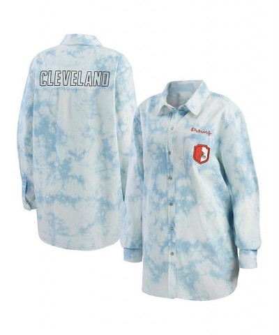 Women's Denim Cleveland Browns Chambray Acid-Washed Long Sleeve Button-Up Shirt Denim $32.80 Tops