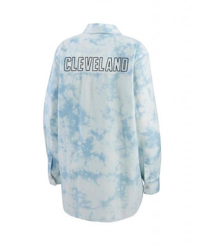 Women's Denim Cleveland Browns Chambray Acid-Washed Long Sleeve Button-Up Shirt Denim $32.80 Tops