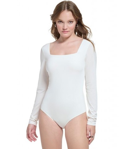 Women's Square-Neck Bodysuit Tan/Beige $25.96 Tops