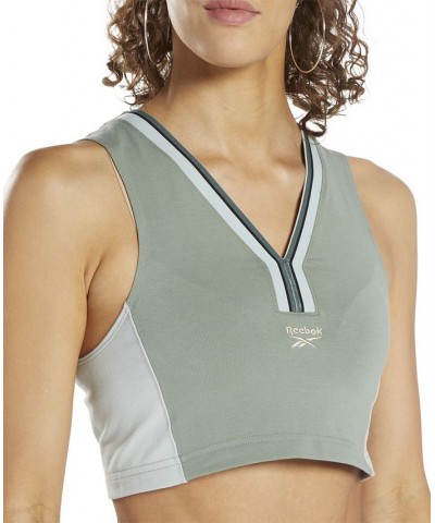 Women's Cropped Colorblocked V-Neck Tank Top Green $17.05 Tops