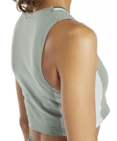 Women's Cropped Colorblocked V-Neck Tank Top Green $17.05 Tops