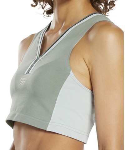 Women's Cropped Colorblocked V-Neck Tank Top Green $17.05 Tops