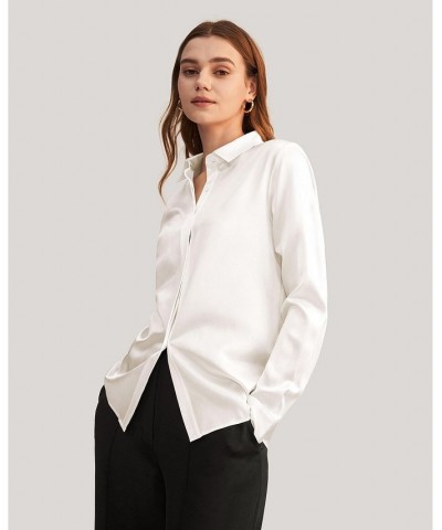 Women's Basic Concealed Placket Silk Shirt White $47.26 Tops