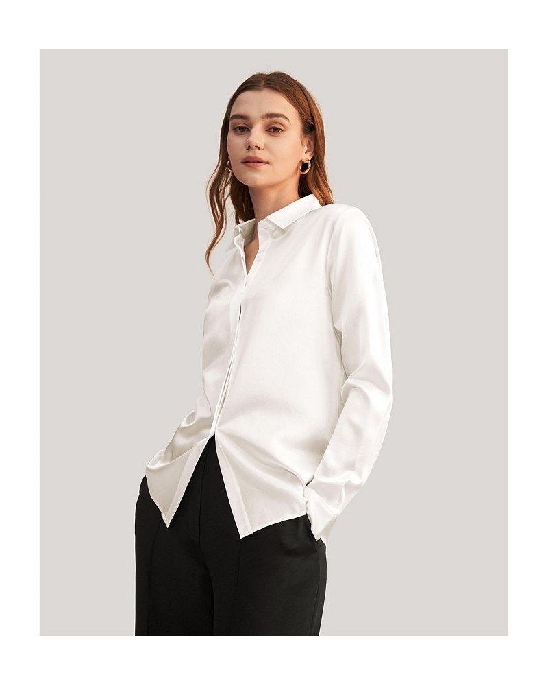 Women's Basic Concealed Placket Silk Shirt White $47.26 Tops