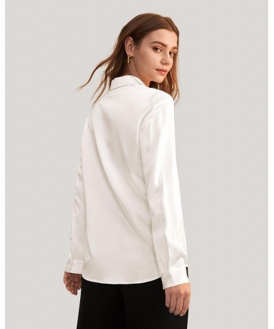 Women's Basic Concealed Placket Silk Shirt White $47.26 Tops