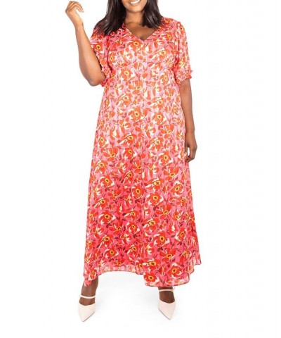 Plus Size Floral Lurex Maxi Dress Pink $65.56 Dresses