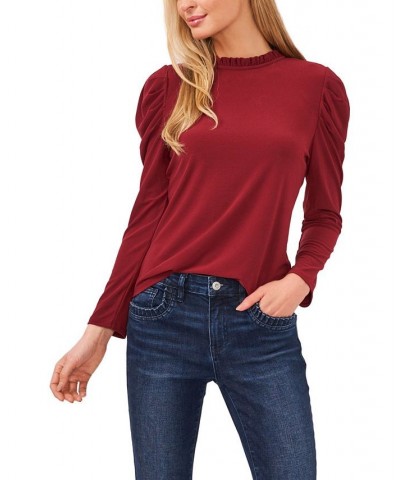 Women's Mock-Neck Long-Sleeve Knit Top Claret Red $33.18 Tops