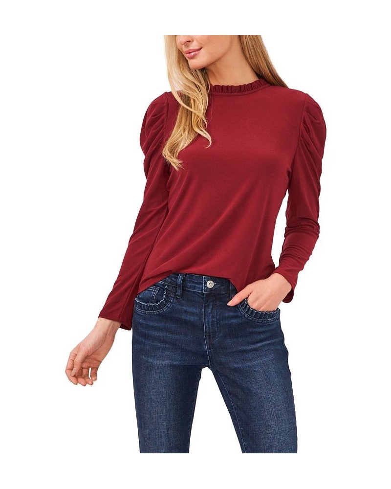 Women's Mock-Neck Long-Sleeve Knit Top Claret Red $33.18 Tops