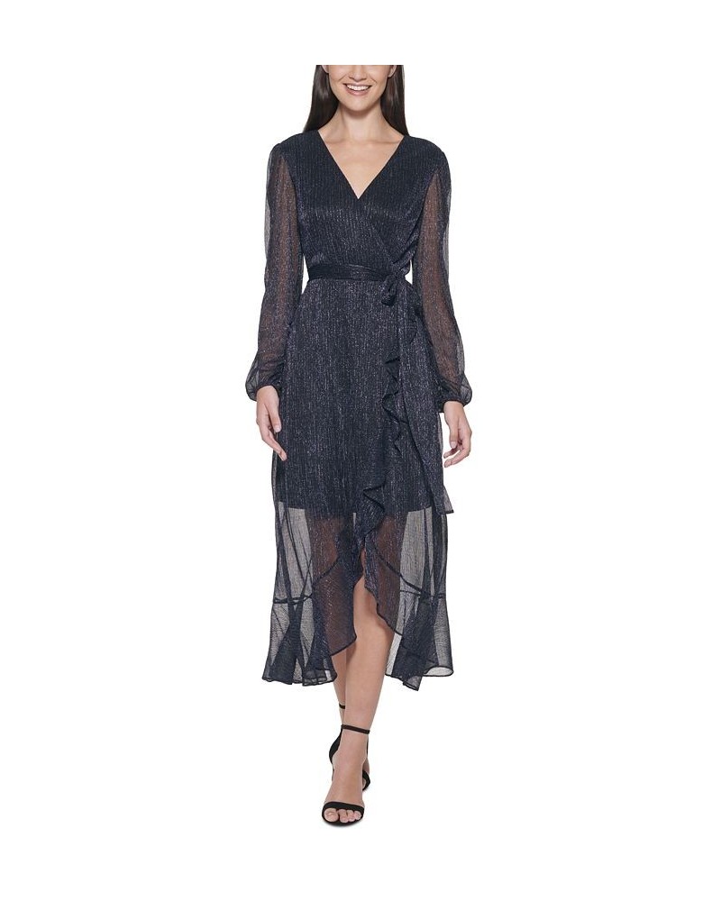 Ruffled Faux-Wrap Dress Blue $30.34 Dresses