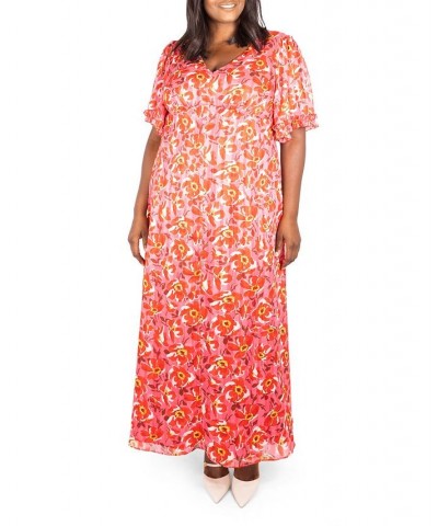 Plus Size Floral Lurex Maxi Dress Pink $65.56 Dresses