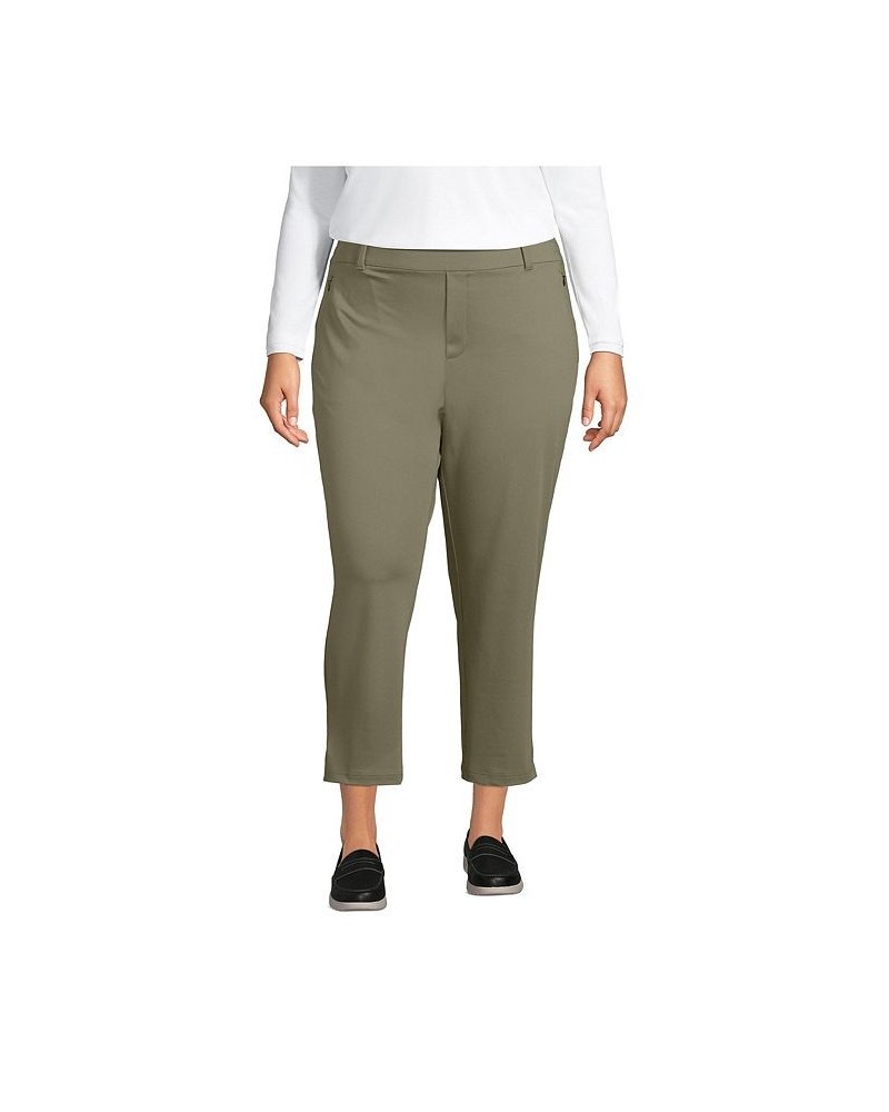 Women's Plus Size Lands' End Flex Mid Rise Pull On Crop Pants Green $43.18 Pants