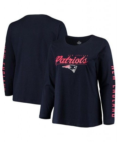 Women's Navy New England Patriots Plus Size Team Logo Long Sleeve T-shirt Navy $26.99 Tops