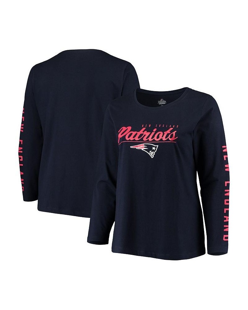 Women's Navy New England Patriots Plus Size Team Logo Long Sleeve T-shirt Navy $26.99 Tops