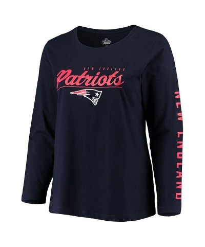 Women's Navy New England Patriots Plus Size Team Logo Long Sleeve T-shirt Navy $26.99 Tops