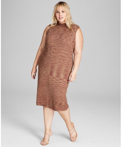 Trendy Plus Size Space-Dyed Mock-Neck Dress Brown $20.03 Dresses