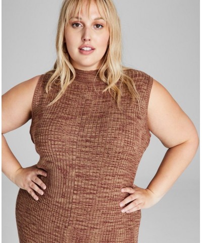 Trendy Plus Size Space-Dyed Mock-Neck Dress Brown $20.03 Dresses