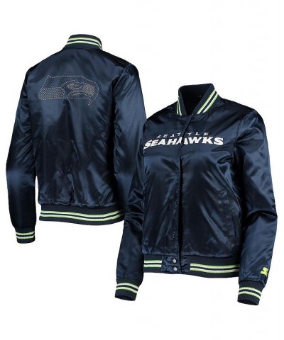 Women's College Navy Seattle Seahawks Varsity Lover Satin Full-Snap Jacket Navy $63.70 Jackets