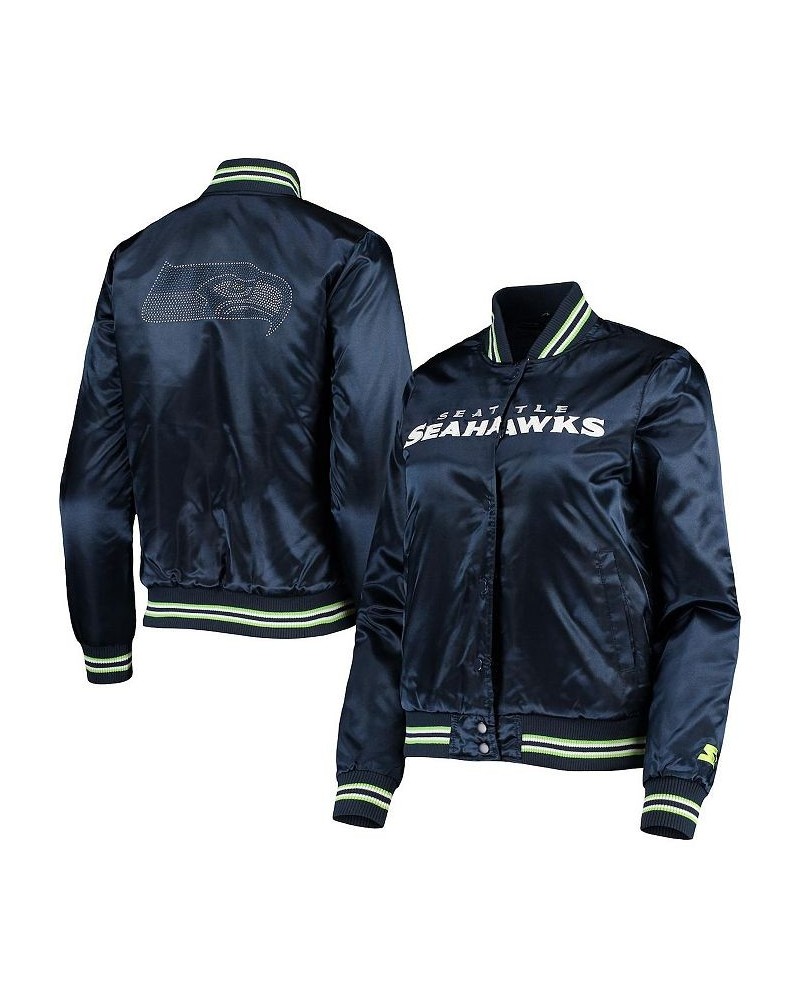 Women's College Navy Seattle Seahawks Varsity Lover Satin Full-Snap Jacket Navy $63.70 Jackets