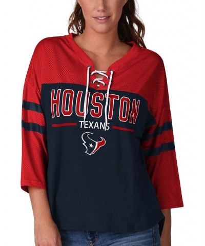 Women's Navy Red Houston Texans Double Wing Lace-Up 3/4 Sleeve T-shirt Navy $23.04 Tops