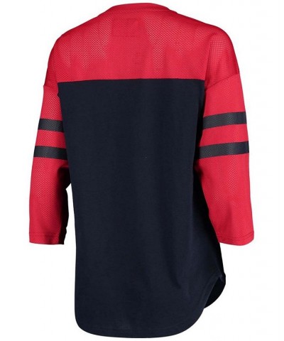 Women's Navy Red Houston Texans Double Wing Lace-Up 3/4 Sleeve T-shirt Navy $23.04 Tops