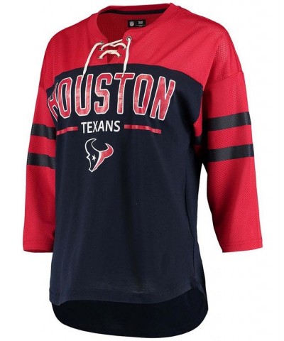 Women's Navy Red Houston Texans Double Wing Lace-Up 3/4 Sleeve T-shirt Navy $23.04 Tops