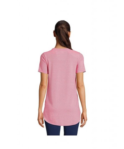 Women's Petite Moisture Wicking UPF Sun Short Sleeve Curved Hem Tunic Top Hot pink/white pinstripe $26.48 Tops