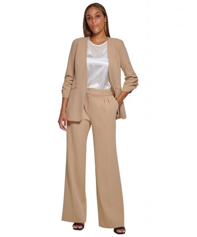 Women's Ruched-Sleeve Open-Front Jacket Mocha $40.05 Jackets