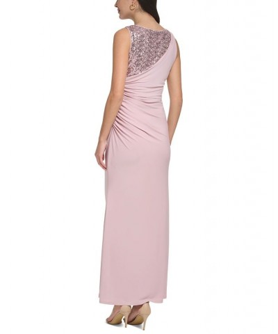 Petite Sequined Ruched Gown Dusty Mauve $69.96 Dresses