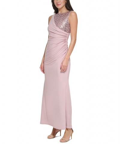 Petite Sequined Ruched Gown Dusty Mauve $69.96 Dresses