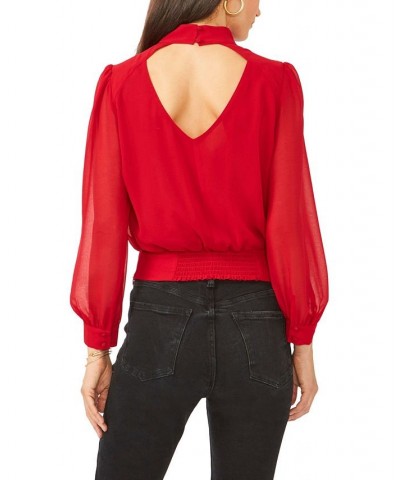 Women's Long Sleeve Cropped Mock Neck Blouse Red $32.72 Tops